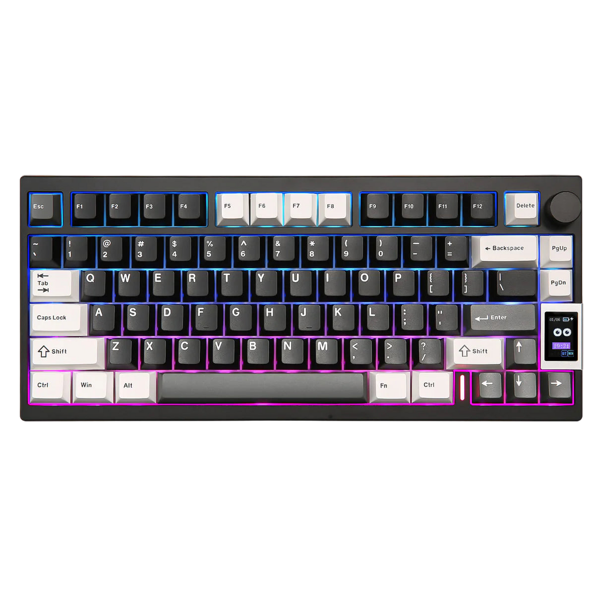 Mechanical keyboard with RGB lighting on a white background