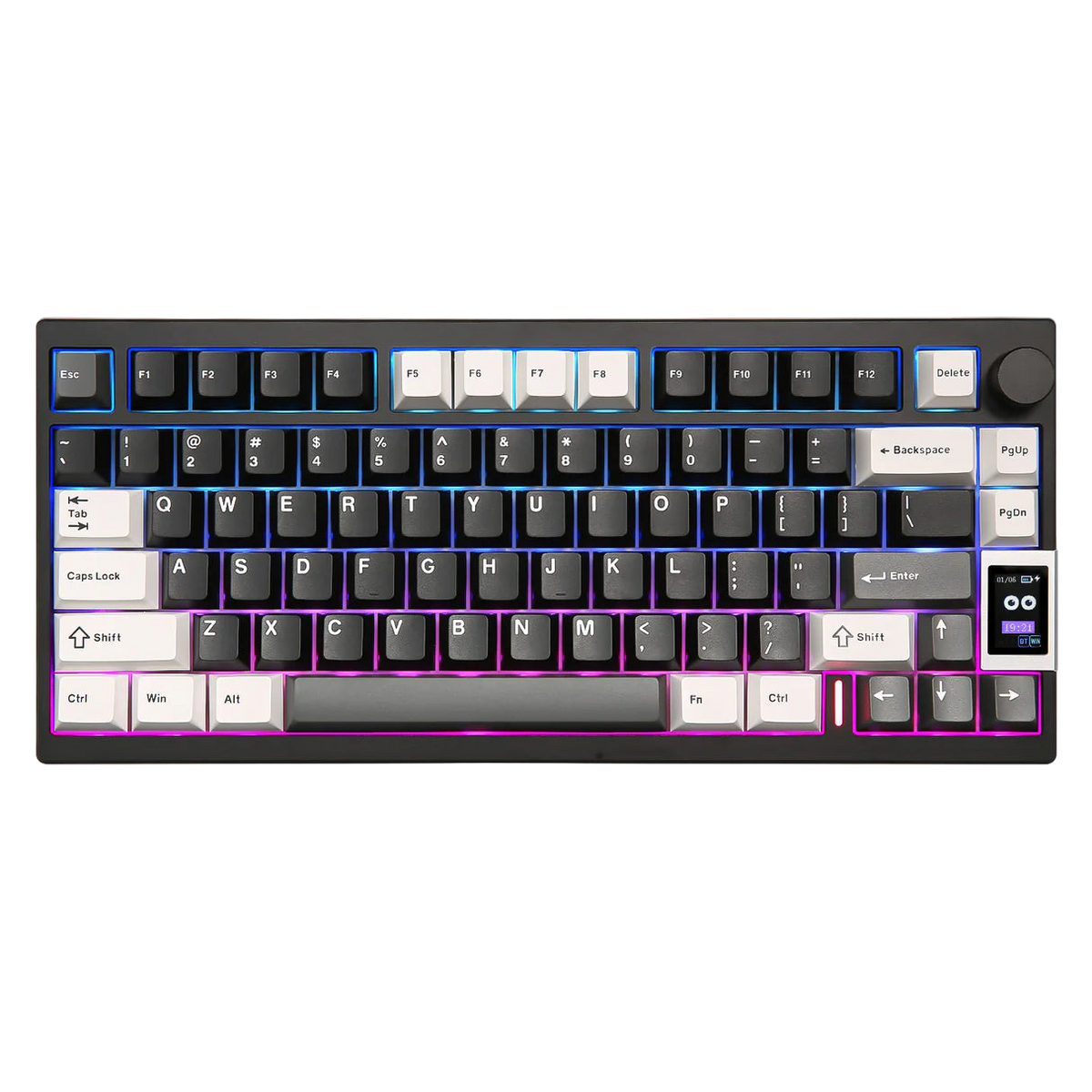 Mechanical keyboard with RGB lighting on a white background