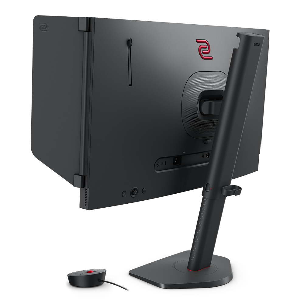 Gaming monitor with a stand and mouse on a white background